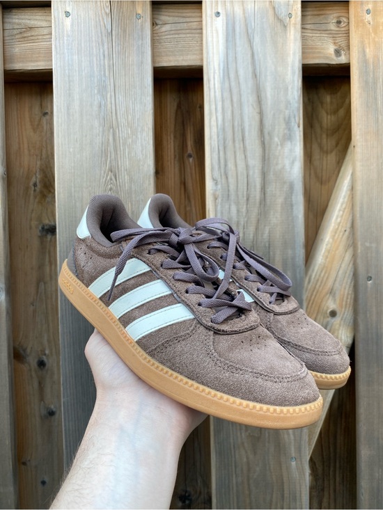 adidas Shoes - adidas Brown Suede Sneakers with White Stripes and Gum Sole